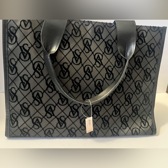 Victoria's Secret Handbags - Victoria’s Secret Black monogram pattern in Velvet Mesh Tote